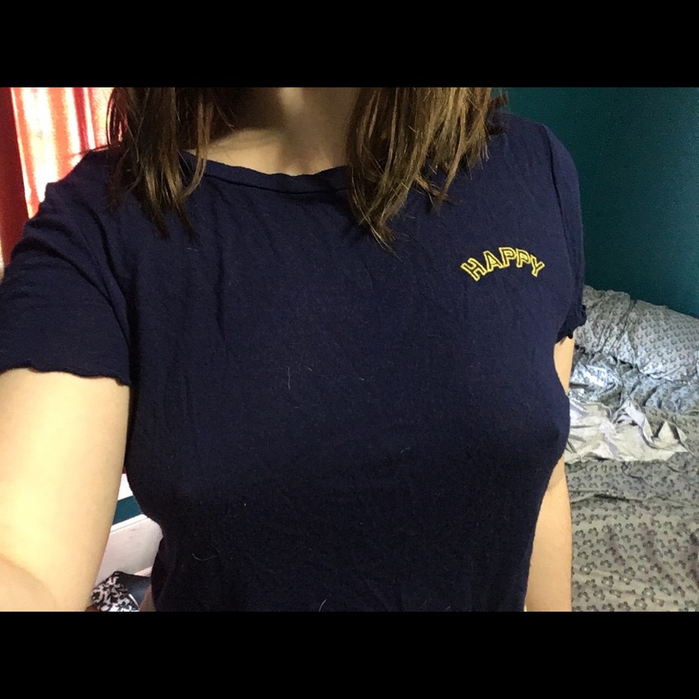 Navy Blue Graphic Crop Top